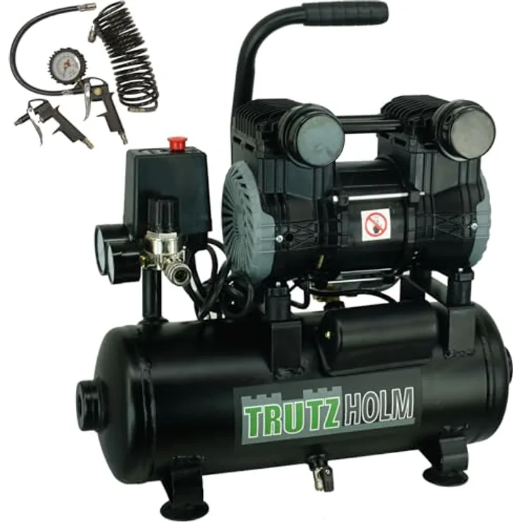 TrutzHolm Silent Flüsterkompressor 9L, ölfrei, 900 W, 57 dB(A), max. 8 bar, inkl. Zubehör
