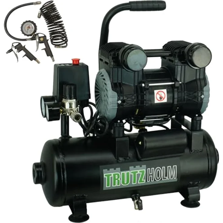 TrutzHolm Silent Flüsterkompressor 9L, ölfrei, 900 W, 57 dB(A), max. 8 bar, inkl. Zubehör – Bild 1