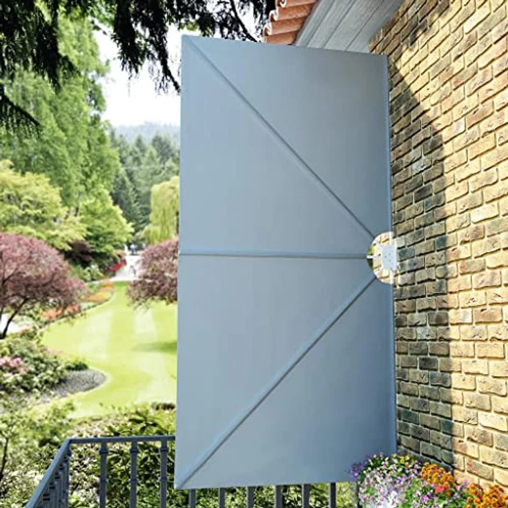 vidaXL Faltbarer Terrassen-Seitenfächer, grau, 300×150 cm, wasser- und schmutzabweisend, UV- und witterungsbeständig, mit pulverbeschichtetem Stahlrahmen – Bild 4