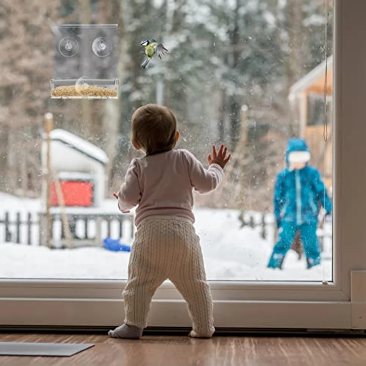 Relaxdays Vogelfutterhaus, Vogelfutterspender aus Acryl, Vogelhaus für Fensterscheibe, 16,5 x 15 x 7,5 cm, transparent – Bild 2