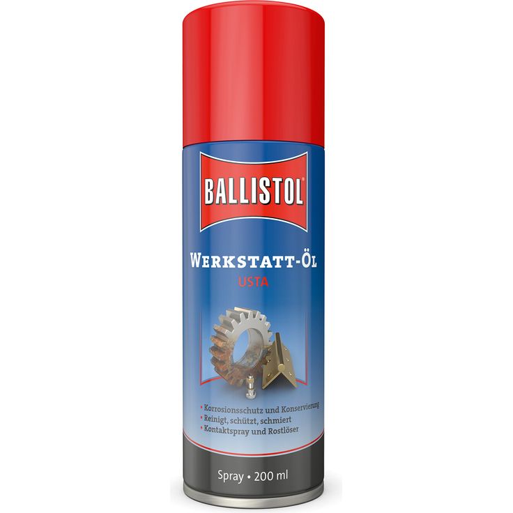 Ballistol Werkstattöl-Spray 'USTA', 200 ml, vielseitiges Pflege- und Schutzmittel für Maschinen und Metallteile