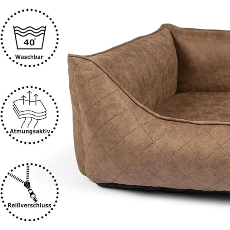 CopcoPet Hundebett Hugo in Velourlederoptik S 70x55cm Braun - Bequemes Hundekissen mit abnehmbarem Bezug & erhöhten Rändern – Bild 2