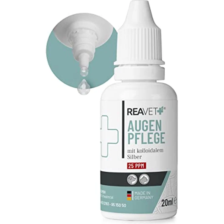 ReaVET Spezial Augentropfen für Hunde und Katzen 20 ml, bei gereizten Augen und Tränenflecken, Augen Pflege mit kolloidalem Silber – Bild 1