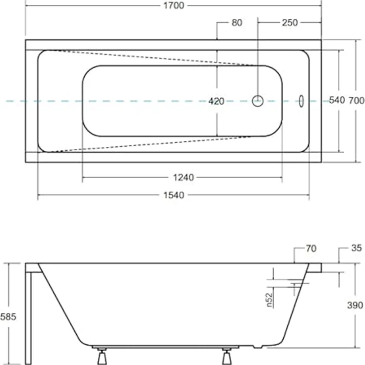 KOLMAN Badewanne Rechteck Modern 170x70 mit Wannenträger - Ablaufgarnitur VIEGA & Füße – Bild 5