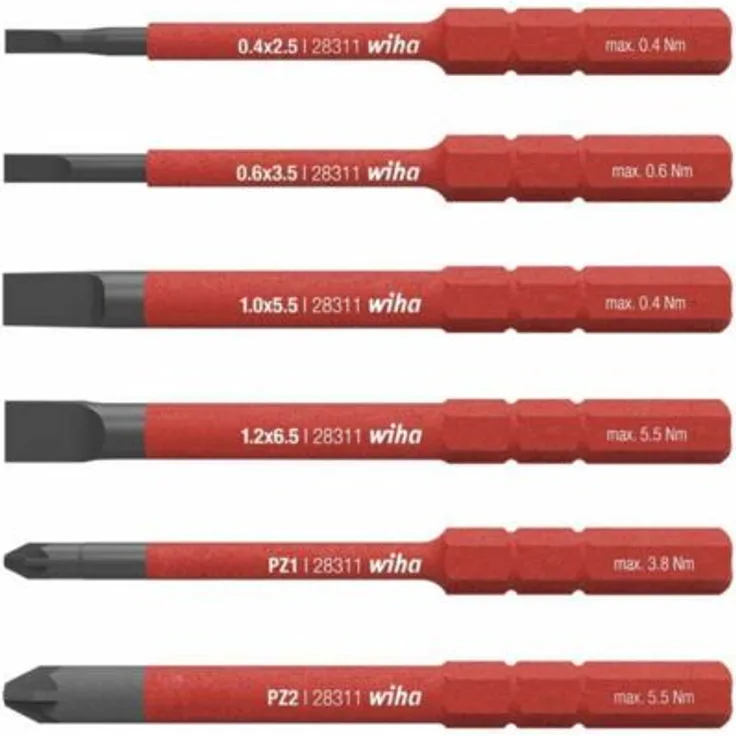 Wiha Bit Set slimBit electric, 6-teilig, Schlitz- und Kreuzschlitz, isoliert bis 1000 V AC, Chrom-Vanadium-Stahl