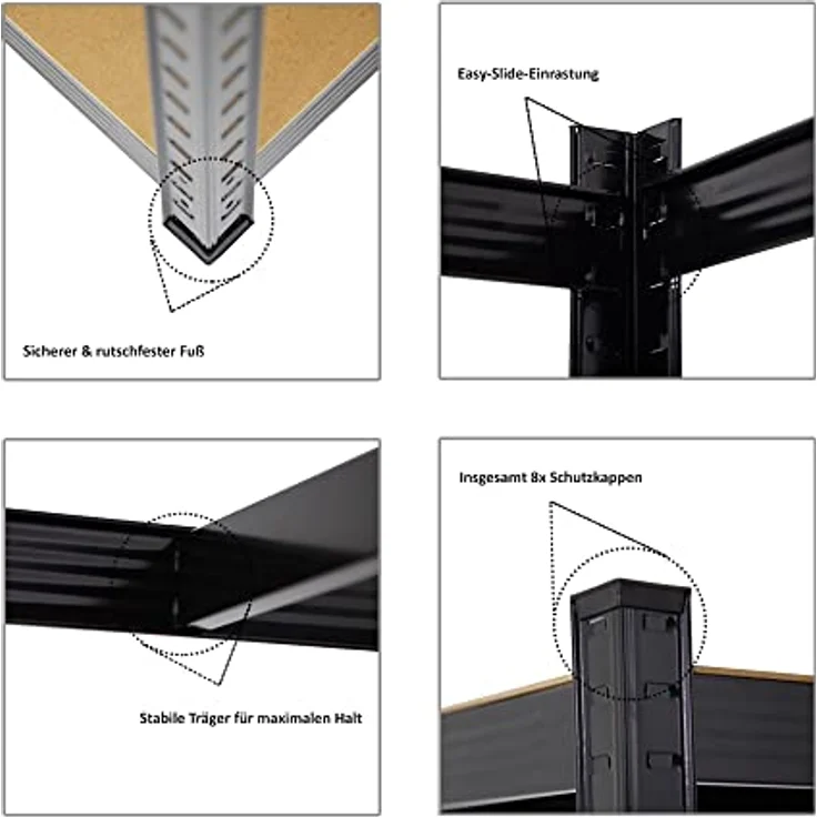 Proregal Schwerlastregal Mega Deal Ragnar, 180 x 90 x 40 cm, Traglast 175 kg pro Boden, 5 höhenverstellbare Böden, Steckmontage, Schwarz – Bild 4