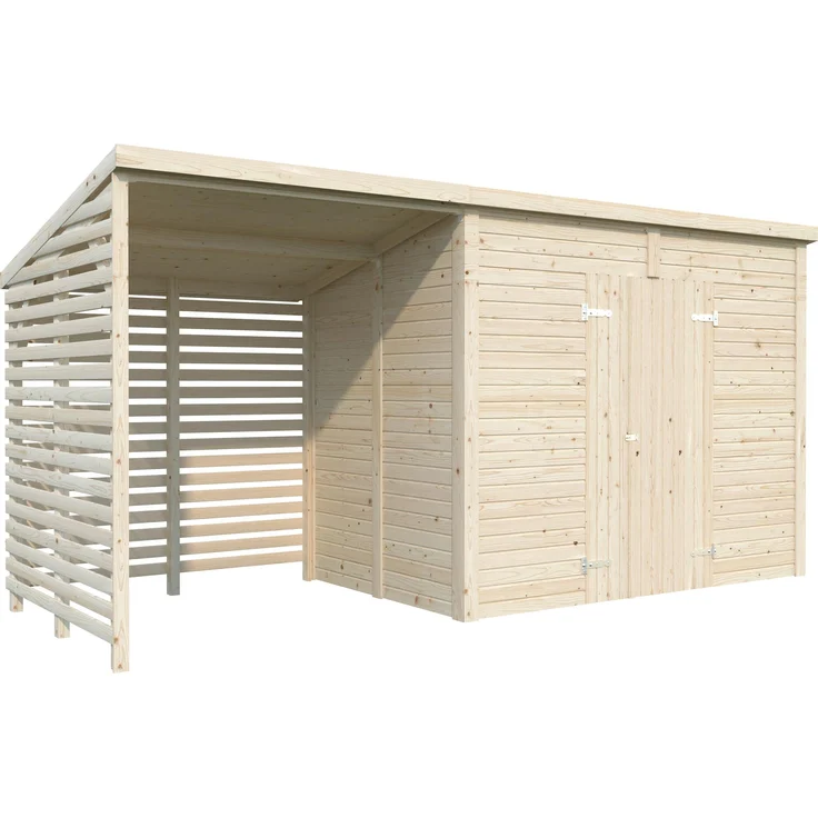 Palmako Gerätehaus Leif, 4,5 m² + 2,9 m² Anbau, 16 mm grau tauchgrundiert, vormontierte Wandelemente, inkl. Fußboden
