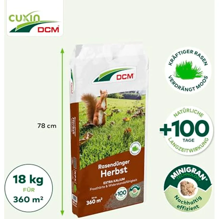 Cuxin CUXIN DCM Rasendünger Herbst, organisch-mineralischer Langzeitdünger mit MINIGRAN® TECHNOLOGY, 18 kg, für Frosthärte und Standfestigkeit – Bild 3