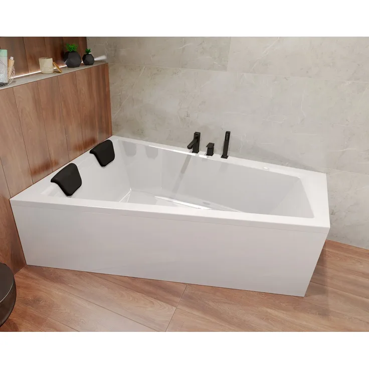 KOLMAN Badewanne Rechteck INTIMAS 150x85 Links, Acryl, schneeweiß, inkl. 1 Kopfstütze KODI in Schwarz, antibakterielle Beschichtung, rutschfest