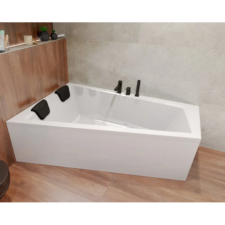 KOLMAN Badewanne Rechteck INTIMAS 150x85 Links, Acryl, schneeweiß, inkl. 1 Kopfstütze KODI in Schwarz, antibakterielle Beschichtung, rutschfest