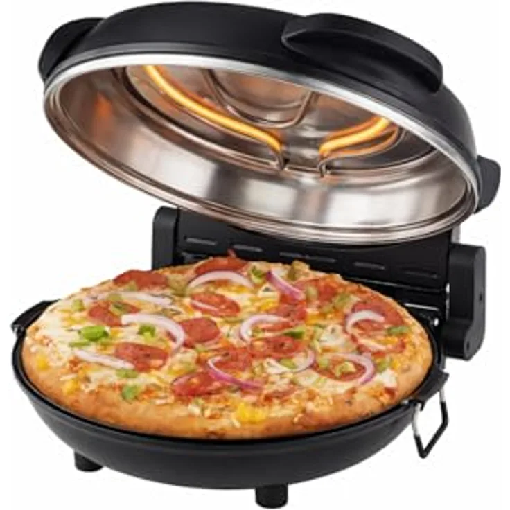 Elta Pizzaofen, elektrischer Pizzaofen mit Pizzastein, 1200 Watt, 42 cm Durchmesser, bis 360°C, ideal für Pizza und Teiggerichte