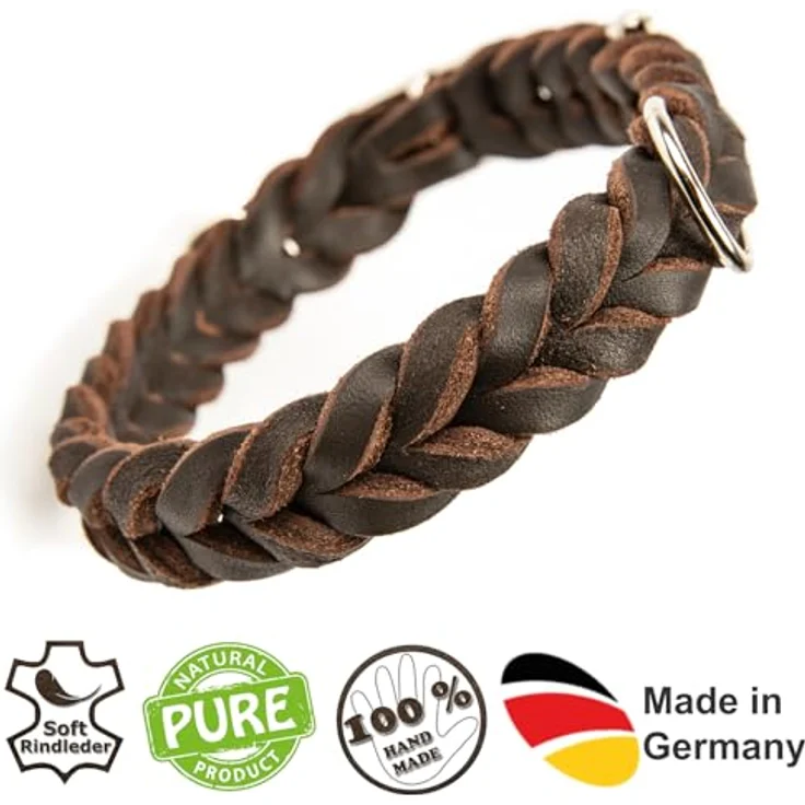 CopcoPet Hundehalsband aus Fettleder, geflochtenes Lederhalsband 25–29 cm x 15mm in Grau, verchromt mit Dornschließe, robust & verstellbar, ideal für kleine Hunde im Alltag & Training – Bild 3