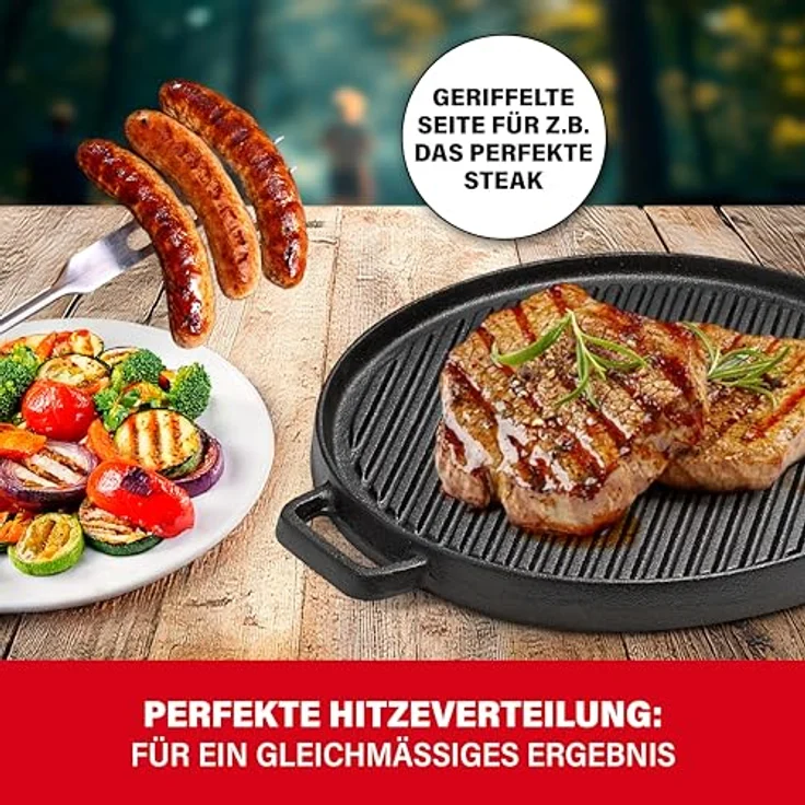 BBQ BOSS Grillplatte Induktion [2 in 1], Gusseisen Rund, Wendbar, Ø 29,5 cm für Grill und Ofen – Bild 3