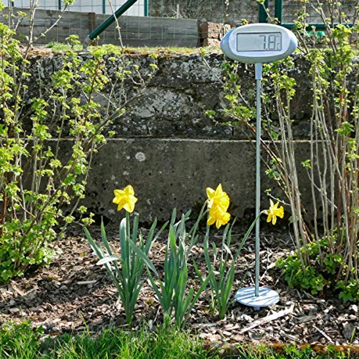TFA Gartenthermometer Orion, Wetterfestes Thermometer + Hygrometer mit digitaler Uhr, Grau – Bild 2