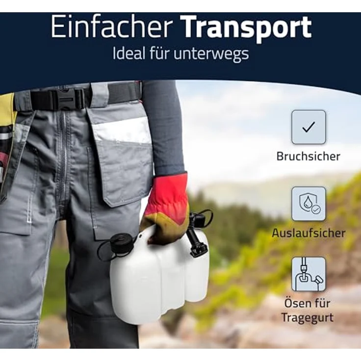 hünersdorff PROFI Doppelkanister - Kombikanister für Kraftstoff und Öl mit Kindersicherung und Auslaufrohr, 3 + 1,5 Liter, UN-Zulassung, Made in Germany – Bild 3