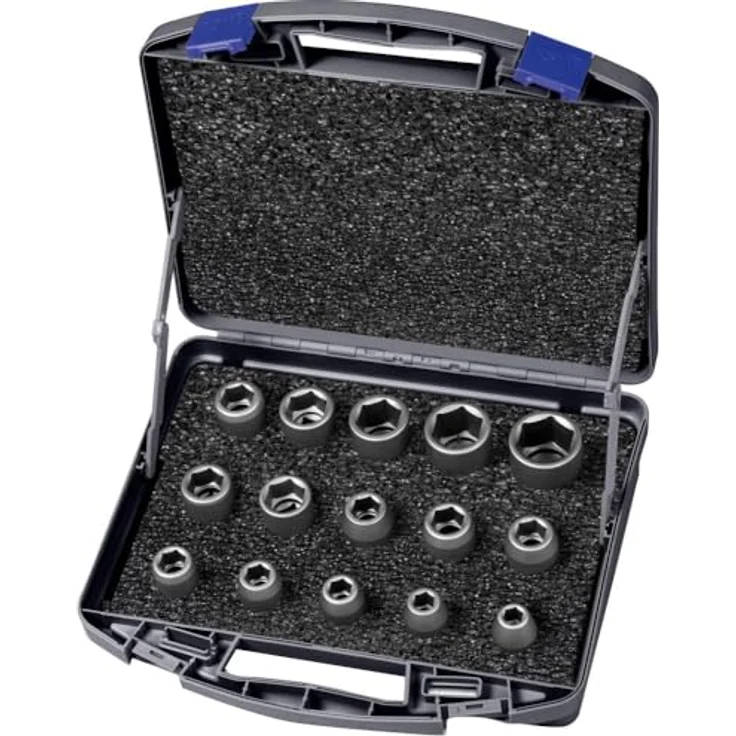 ASW Bit- und Steckschlüsselset 720 KS 15 OL, 15-teilig, 1/2 Zoll, 6-kant, stahlgrau, Spezialstahl, Kunststoffkoffer – Bild 1