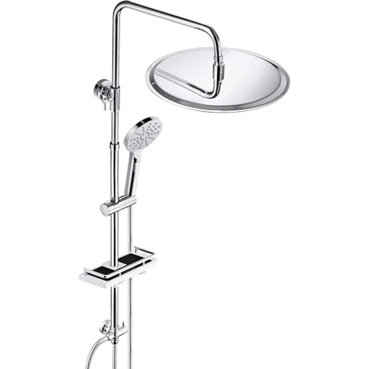 JOHO Edelstahl Duschsystem mit 30 cm Regendusche, chrom, höhenverstellbar und Handbrause mit 3 Strahlarten – Bild 1