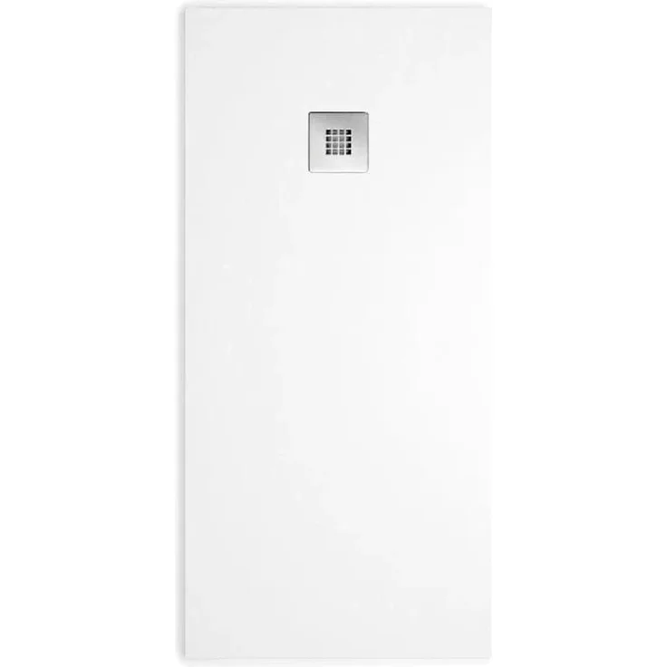 Stano Mineralguss-Duschwanne Extra Flach Madison Weiss, 80x130cm, rutschfeste Oberfläche und Edelstahl-Ablaufgitter