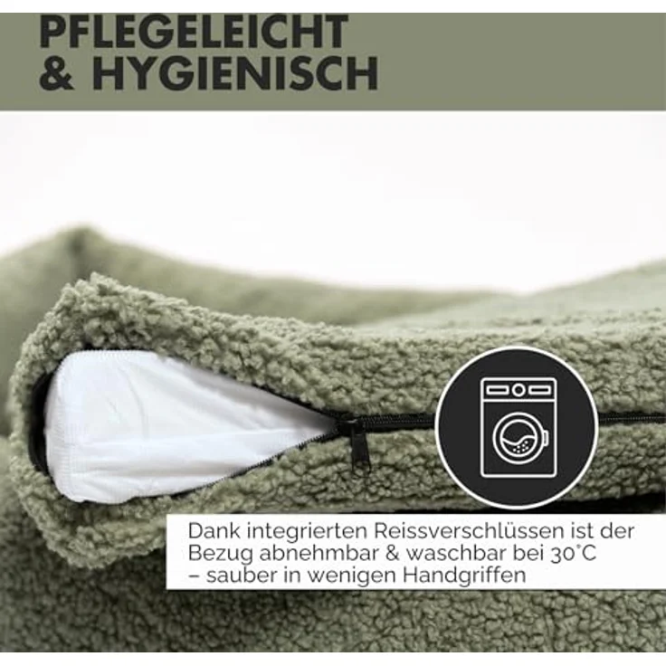 PAW WOW Sven Orthopädisches Hundebett, Teddy-Stoff, waschbar, olive, 80x60cm für kleine bis große Hunde – Bild 4