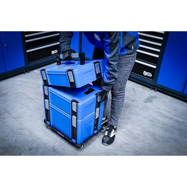 BGS TECHNIC Systemkoffer Größe L, robuster Aufbewahrungskoffer aus ABS-Kunststoff mit klappbarem Aluminium Tragegriff und 4 Schnappschlössern – Bild 2