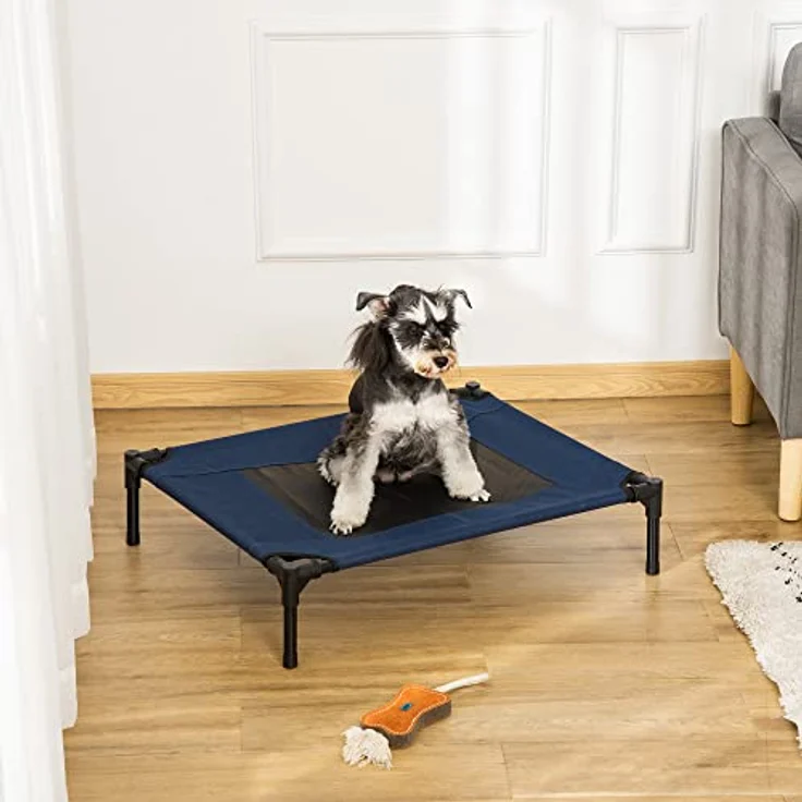 PawHut Hundebett Hundeliege Outdoor Katzenbett Haustierbett Schlafplatz Stahl 600D Oxford-Gewebe Blau 76 x 61 x 18 cm, erhöhtes Bett mit Stahlrahmen für mittelgroße Hunde bis 20 kg – Bild 2