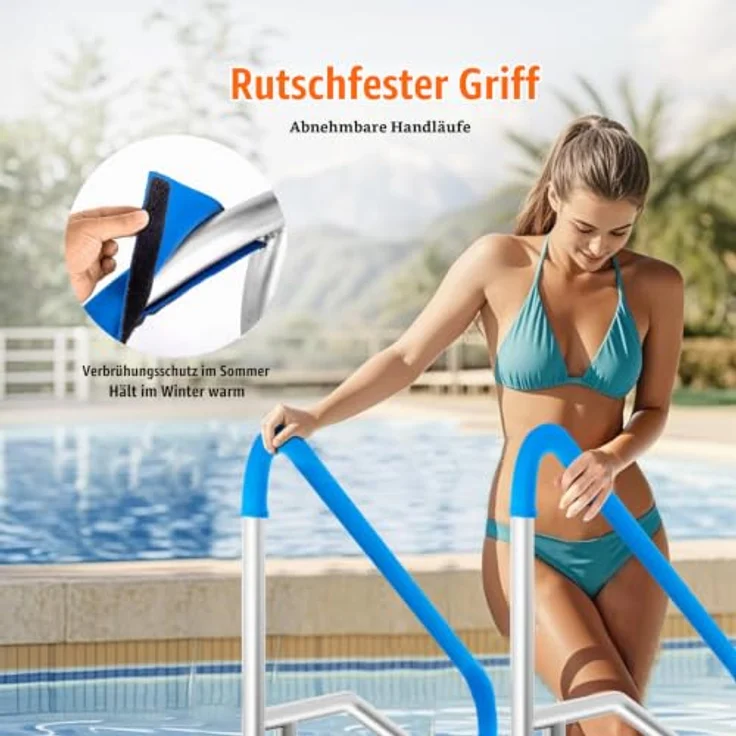 VEVOR Pool Handlauf, 2 Stück, 1395 x 810 x 100 mm, Edelstahl mit Grundplatte für Innen-/Außenpools, rostfreier Haltegriff, silberweiß – Bild 4