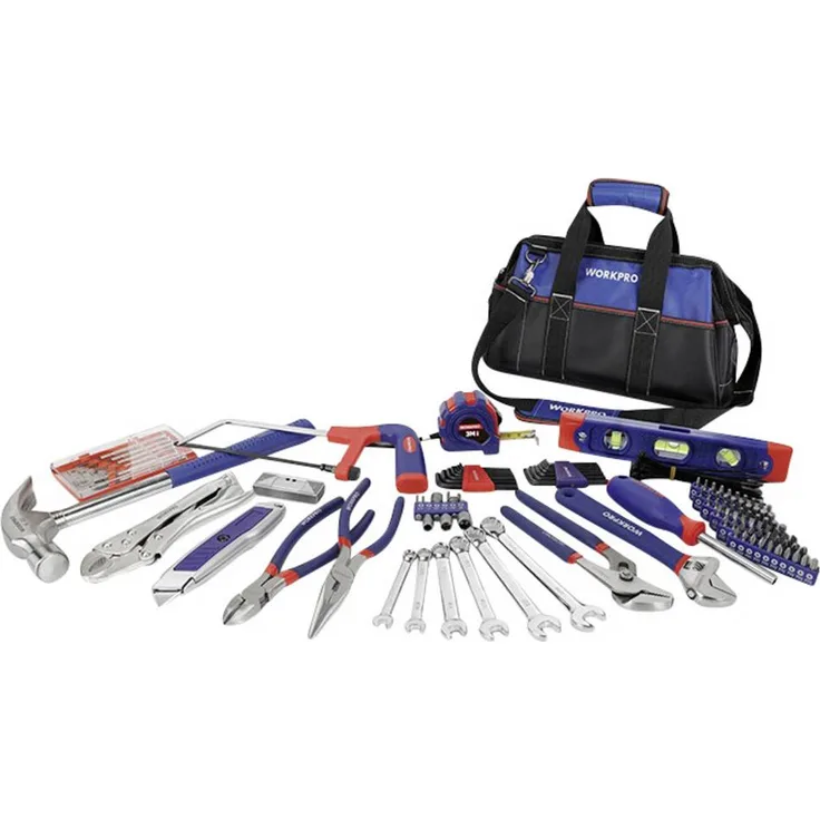 WorkPro WP209010 Werkzeugset, 156-teiliges Universal-Werkzeugset in Tasche mit ergonomischen Zangen, Schraubenschlüsseln und Maßband