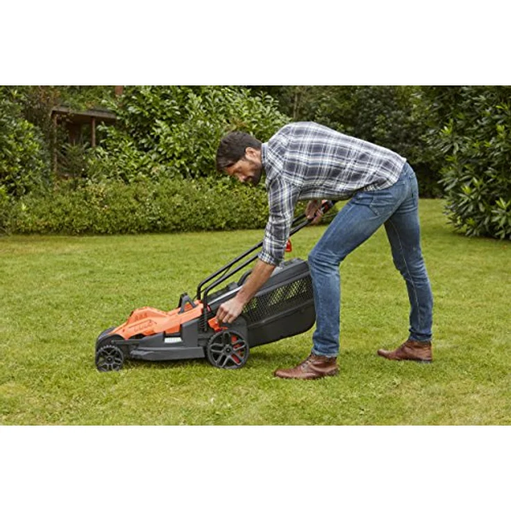 Black+Decker Elektro-Rasenmäher mit Fahrradlenker-Griff - 1.400W, 34cm Schnittbreite, 6-fach Höhenverstellung, 40l Grasfangbehälter, ideal für mittlere Gärten - BEMW461BH – Bild 6