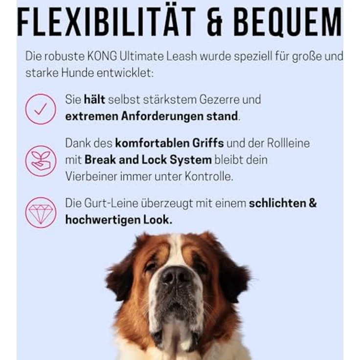 KONG ausrollbare Hundeleine in 5m Länge I Für sehr große & Starke Hunde bis 70kg I Größe XL I Hochwertige Rollleine mit Break & Lock System in blau I Leine mit Softgriff & reflektierendem Gurt – Bild 2