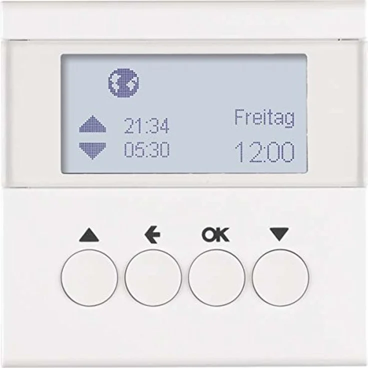 Berker Jalousie-Schaltuhr, Zeitschaltuhr polarweiss glänzend mit Astronomischem Programm und Beleuchtetem LC-Display, Modell 85741189 – Bild 2