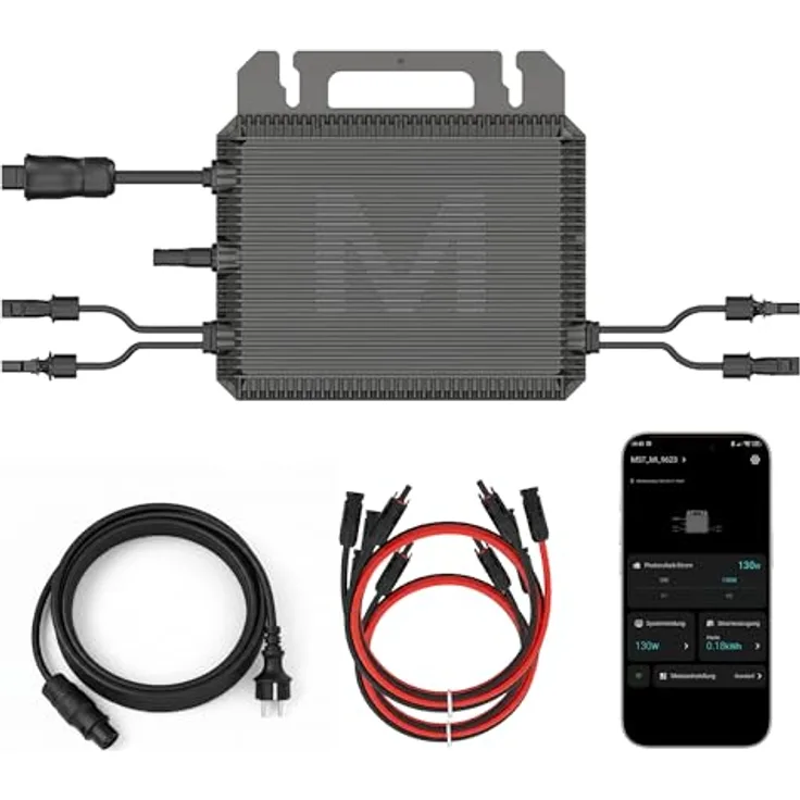 MARSTEK Mikro-Wechselrichter MST-MI0800, 800 W, IP67 wetterfest, Plug&Play, 2 MPPT, Bluetooth WiFi, inkl. 5m Anschlusskabel und 4x 1m Verlängerungen