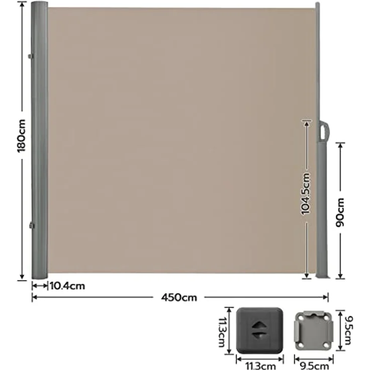 LARMNEE Alu-Seitenmarkise, ausziehbar 180 x 450 cm, blickdicht, wasserdicht, UV-Schutz, für Balkon, Terrasse, Garten, Taupe ETP1845BP02 – Bild 2
