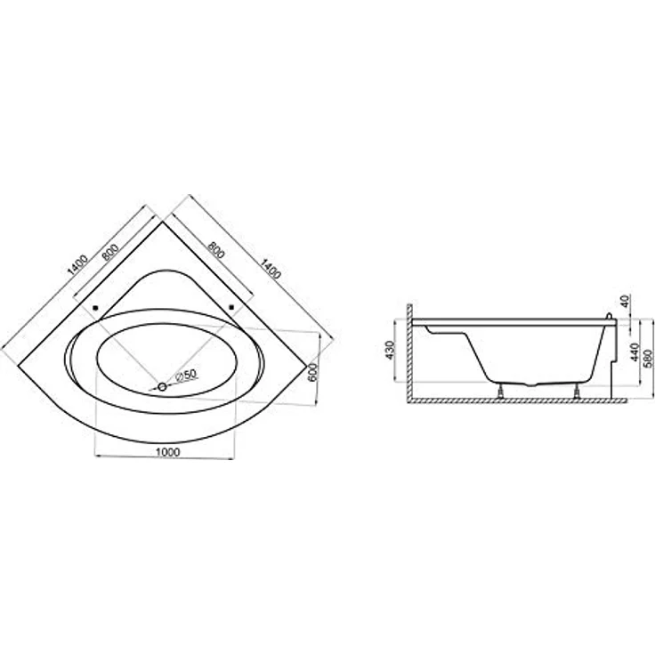 Polimat BADLAND Eckbadewanne STANDARD 140x140 cm, Weiß Acryl, Komplettset mit Acrylschürze, Füßen und Chrom Automatik Ablaufgarnitur, Made in EU 4in1 – Bild 5