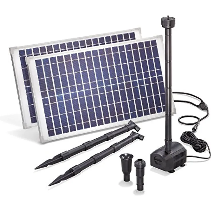 Esotec Solar Teichpumpe mit Filter für außen | SET Sprinklerpumpe 1700l/h Erdspieß Solarmodul 50W | Solarbrunnen für Gartenteich | Wasserpiel Springbrunnenpumpe Fontäne 101916
