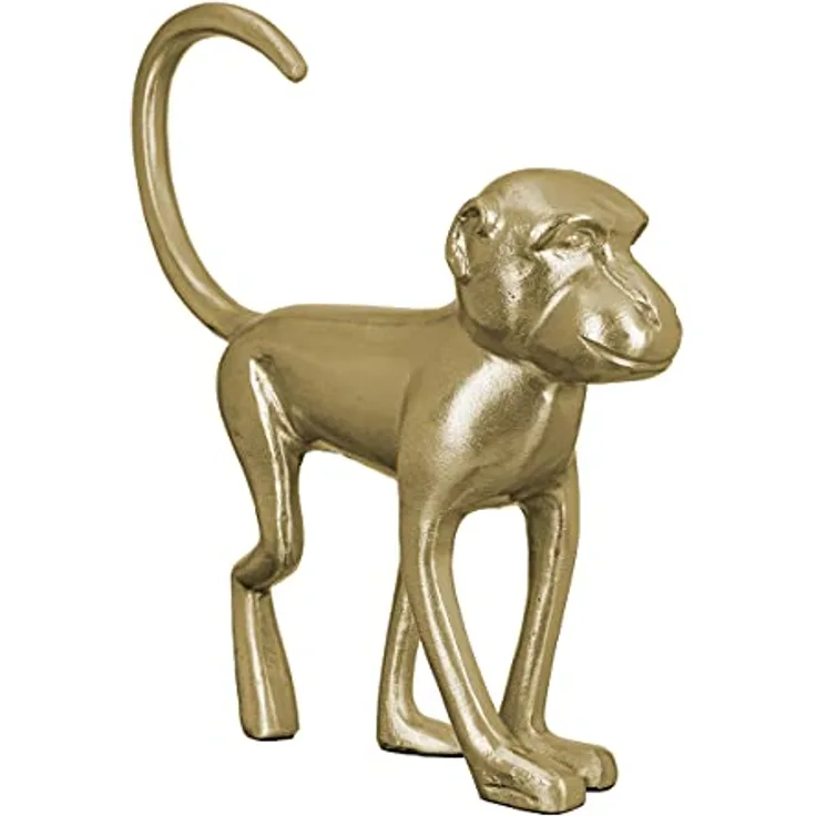 GILDE Deko Skulptur Tier Figur AFFE - aus Aluminium - Dekofigur Accessoire Wohnzimmer Büro - Geschenk - Farbe: Gold - Höhe 34 cm