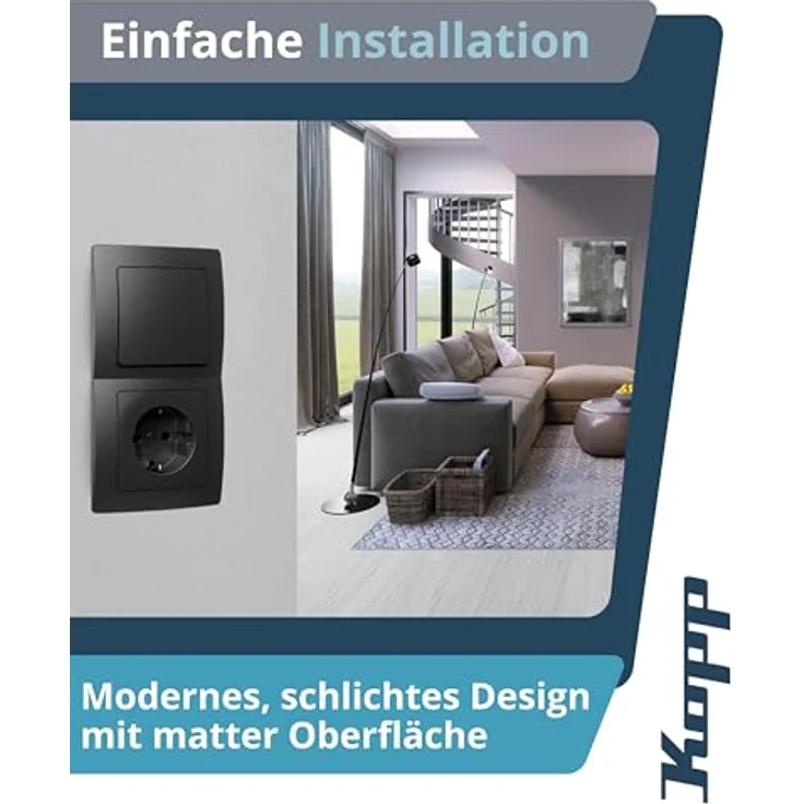 Kopp PARIS Taster, Matt-Schwarz, IP20 Unterputz-Klingeltaster für Türöffner & Lichtschalter, 10AX Schaltvermögen, 250V~ – Bild 5