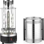 @tec Vertikaler Edelstahl Elektro-Tischgrill inkl. 5 Spieße, BBQ Vertikalgrill Rundgrill für Schaschlik-, Fleisch-, Garnelen-, Gyrosspieße Dreh-Grill Heizmodul mit Schutzgitter, 900W