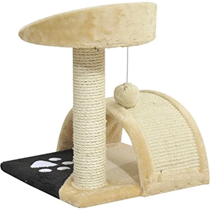 PawHut Kratzbaum mit Spielbällen, Katzenkratzbaum, Sisalseil-Kratzstangen, Beige, 36 x 36 x 44 cm – Bild 4