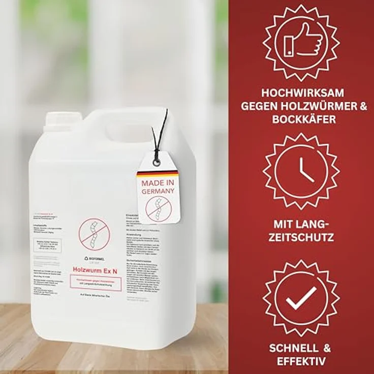 BIODELTA Holzwürmer-Ex Spray, 5 L - Hochwirksames Holzwurmmittel mit Langzeitschutz, geruchlos und fleckenfrei, für Innen- und Außenanwendung – Bild 2
