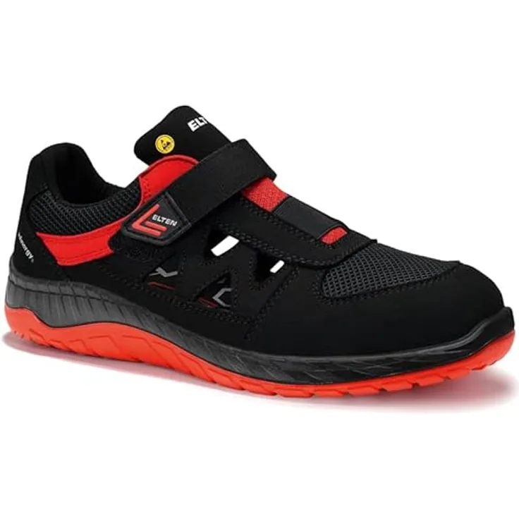 ELTEN Sicherheitsschuhe LONNY red Easy ESD S1P, Damen und Herren, Textil, Stahlkappe, leicht, sportlich, Schwarz/Rot, Größe: 35