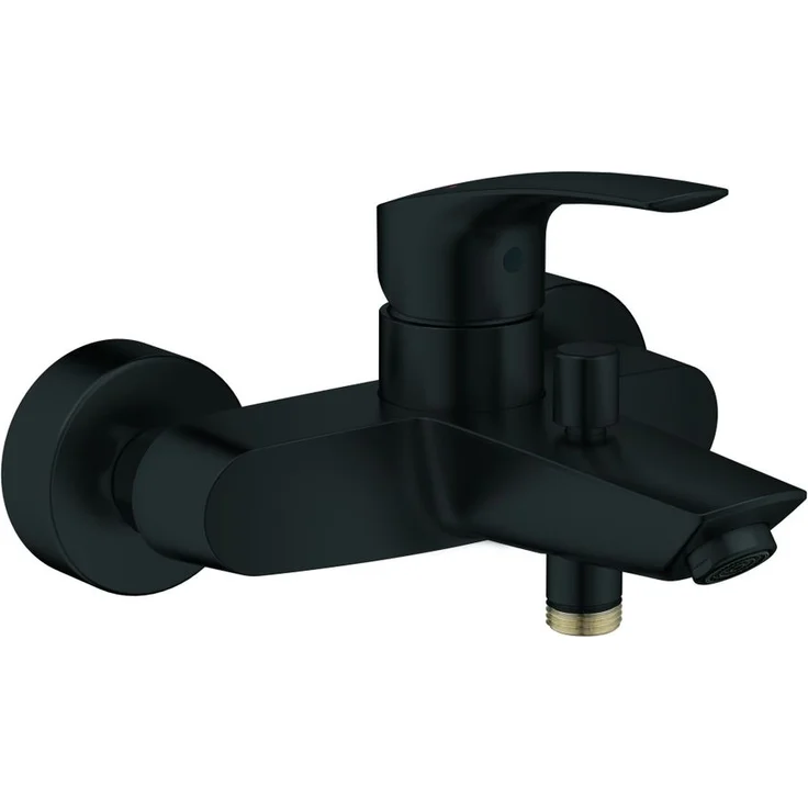 GROHE Eurosmart 1-Loch-Einhand-Wannenbatterie Wandmontage, Mattschwarz mit Temperaturbegrenzer und S-Anschlüssen