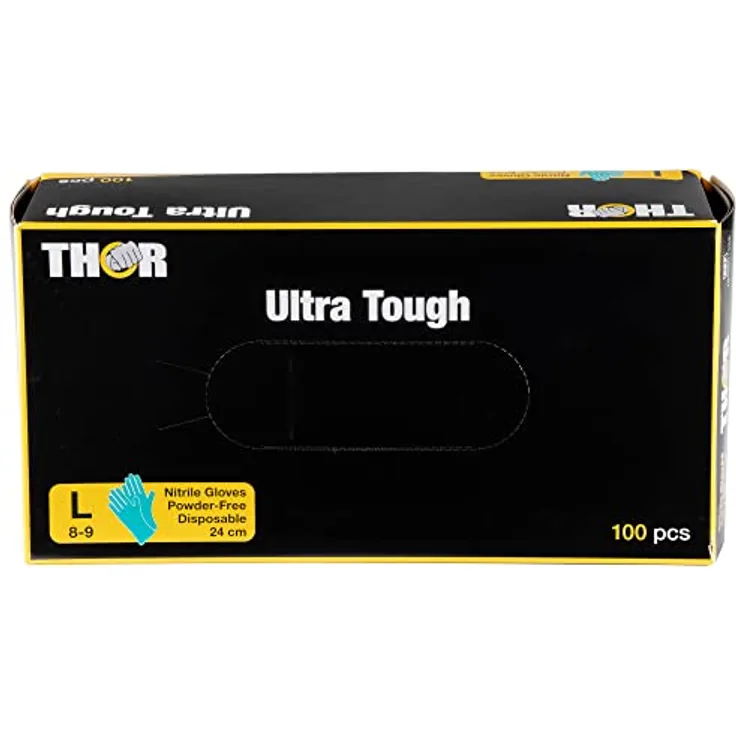 ABENA | THOR Ultra Tough 100 Stück (Größe L) | Grüne Nitrilhandschuhe mit hohem Schutz | Komfortable Einmalhandschuhe zum Kochen Putzen uvm | Einweghandschuhe ohne Puder | Latexfreie Handschuhe
