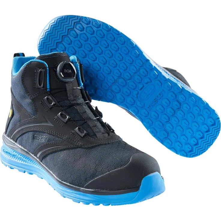 MASCOT Sicherheitsstiefel S1P, Schwarz/Kornblau, leicht, atmungsaktiv, BOA® Fit System, rutschhemmende Gummisohle, ESD geprüft, Größe 48