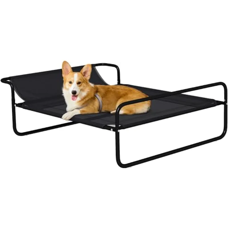 PawHut Hundeliege Outdoor, Erhöhtes Hundebett mit atmungsaktivem Mesh-Bezug, Schwarz für kleine und mittelgroße Hunde 91 x 69 x 29 cm – Bild 1