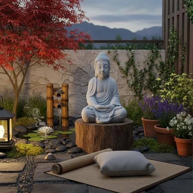 Relaxdays Buddha Figur sitzend, XL 70 cm, wetterfeste Gartenfigur in hellgrau, frostsicher, Vintage Deko für Wohnzimmer – Bild 2