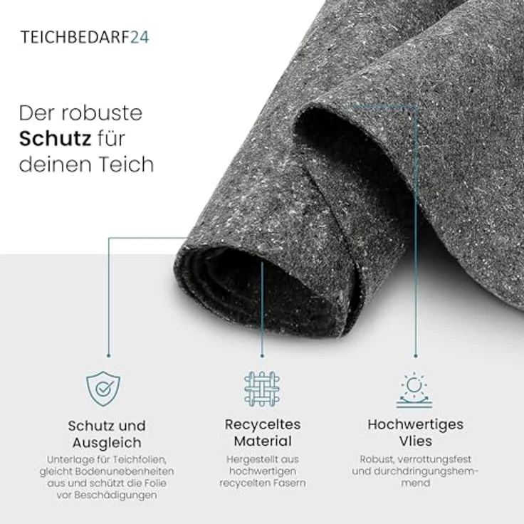 TeichVision Teichvlies 1000g, Schutzvlies für Teich & Pool 3m x 2m, grau, langlebig und umweltfreundlich – Bild 2