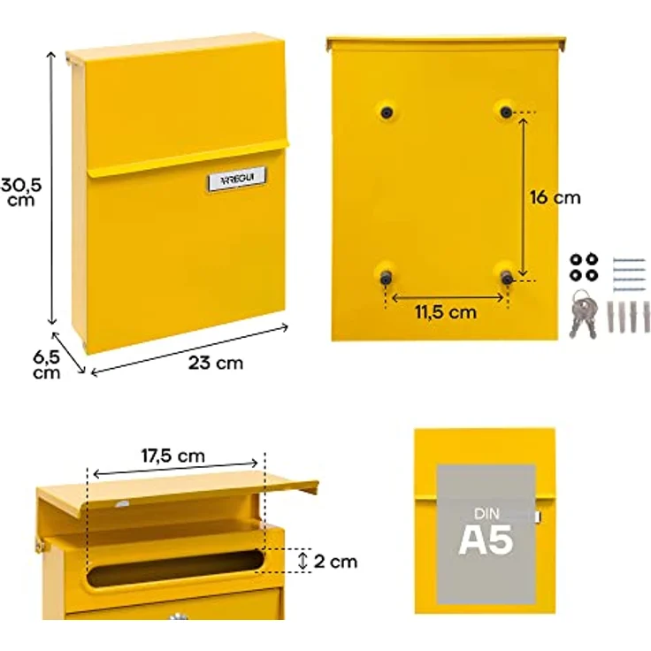 Arregui Line E6808 Individueller Briefkasten aus Stahl, Größe S (DIN A5), gelb – Bild 4