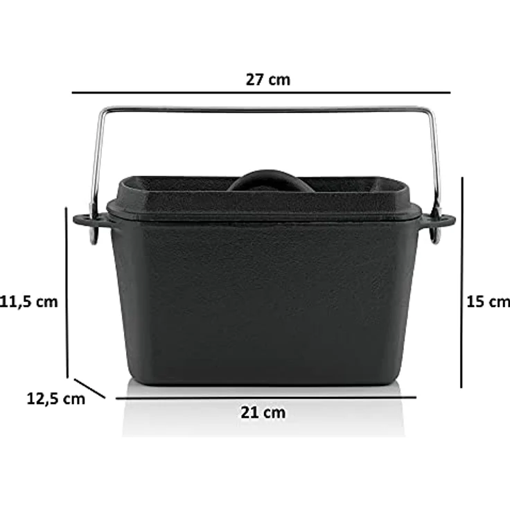BBQ-Toro Gusseisen Backtopf | 2 Liter - 27 x 12,5 x 15 cm | bereits eingebrannt - pre-Seasoned | Dutch Oven Topf, Backtopf, Gusstopf, Baking Pot | Bräter ideal für Brot, Kuchen, Backwaren – Bild 2