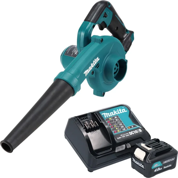 Makita UB 100 DSM1, Akku Laubsauger und Laubbläser, 12 V max. mit 4,0 Ah Akku und Ladegerät, werkstatttauglich
