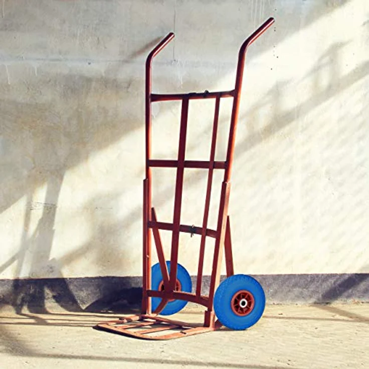 Relaxdays 4 x Sackkarrenrad, pannensichere Vollgummireifen, 3.00-4 Zoll, 20 mm Achse, bis 80 kg, Ersatzrad 260 x 85 mm, blau-rot – Bild 2